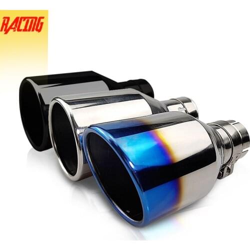 Universal Car Exhaust Muffler Tip Angle Stainless Steel Pipe Chrome Tail Muffler Exhaust Tip Pipe Blue Car Accessories