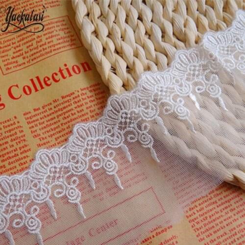 YACKALASI 15Yards/Lot Rayon Embroidery Lace Flower Scalloped Lace applique Sewing Garment Accessories free shipping 7cm