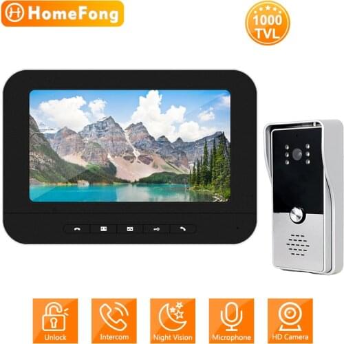 HomeFong Video Doorbell With Electronic Lock 1000 TVL Night Vision Camera 7-Inch Screen Video Door Phone Waterproof Function