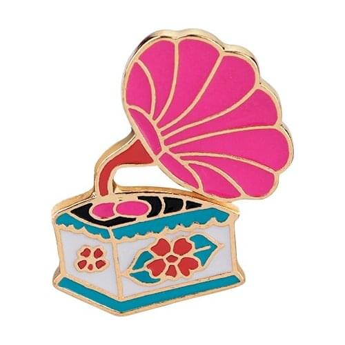 Brooches & pins Pink retro phonograph brooches badges pins For clothes backpacks Creative gifts for music lover