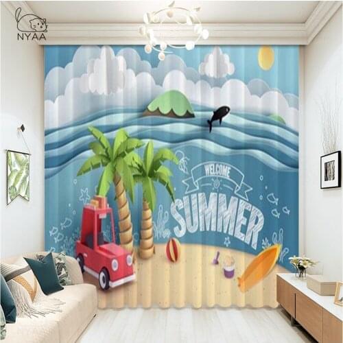Sunset Sea Landscape Curtains For Living Room Luxury European Printed Curtains For ChildrenS Room Curtain Room Micro Shading