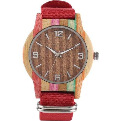 Womens Natural Bamboo Quartz Wooden Watch Super Lightweight Bamboo Wood Watches Luminous Hands Wooden Wrist Watch Nylon Band