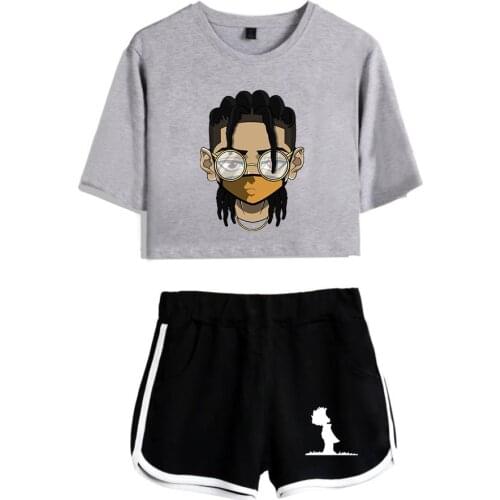 Anime The Boondocks Tracksuit Female Two Piece Set Women Summer Short Sleeve Crop Top+Shorts Casual Girls Sexy Suit Kawaii Y2k