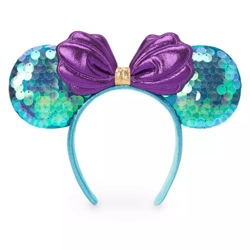 2020 Little Mermaid Clamshell Ariel Iridescent Aqua Minnie Ears Headband