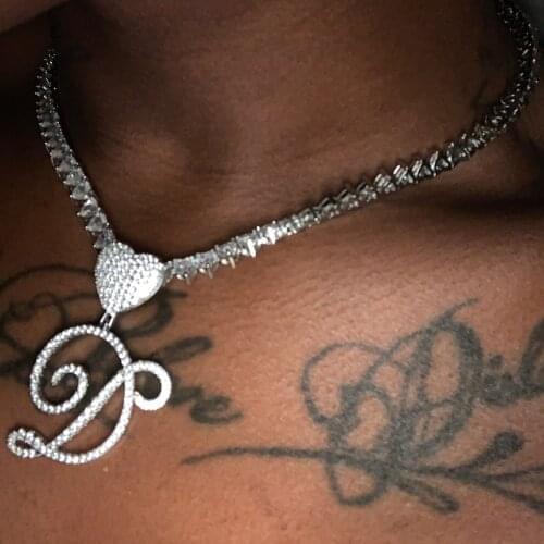 2021 New Iced Out Bling 5A white cz stone paved Heart Letter pendant DIY Name Necklace For Women Men HipHop name initial jewelry