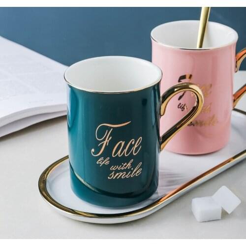 400ml Ceramic Mug Travel Coffee Mug Milk Tea Cup Creative Porcelain Water Mug Pink Gold Letter Breakfast Drinkware Home Decor