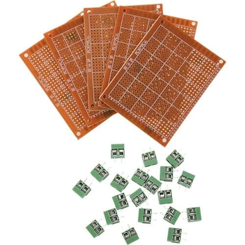 5Pcs PCB Boards PCB Breadboard 90 X 70 Mm & 20Pcs 2 Pole 5Mm Pitch Mount Screw Terminal Block 8a 250V