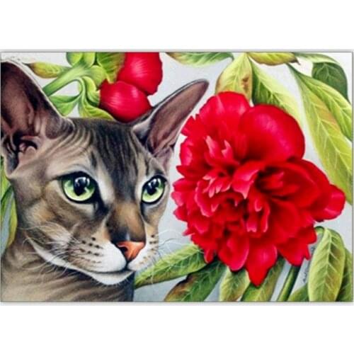Cat and Rose 5D Diy Diamond Painting Full Square Mosaic Drill Resin Handmade Embroidery 3D Cross Stitch Kit Painting