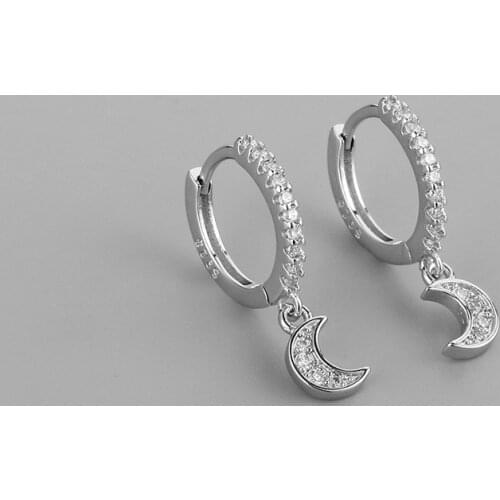 925 Sterling Silver Moon Charm Stud Earring For Women Girls Wedding Party Jewelry Pendientes Accessories eh233