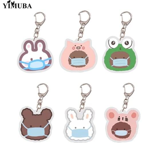 Cartoon Little Bear Animal Keychain Cute Bunny Kitten Acrylic Charm Key Chain Ring Women Bag Charm Toy Keyfob Jewelry Kids Gift