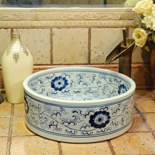 Home & Hotel Decor Artistic China wash basin Ceramic Art Bathroom Vessel Sinks Round counter top hair wash basin