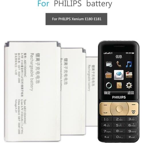 For PHILIPS Xenium E180 E181 CTE180BK Mobile Phone Replacement Battery 3100mAh AB3100AWMT AB3100AWMC