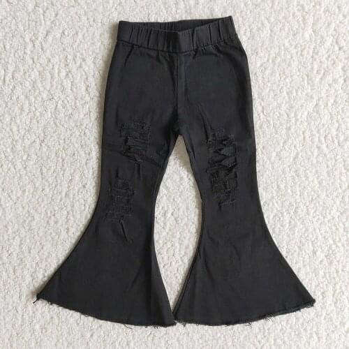 New Style Kids Fashion Black Color Jeans Baby Girls Elastic Band Long Denim Pants With High Quality