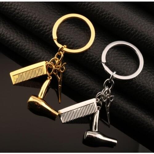 Hot Sale Hair Dryer/Scissor/Comb Pendant Keychain Hairdresser Barber Jewelry Cosmetologist Key Chain Hair Dresser Present Gift
