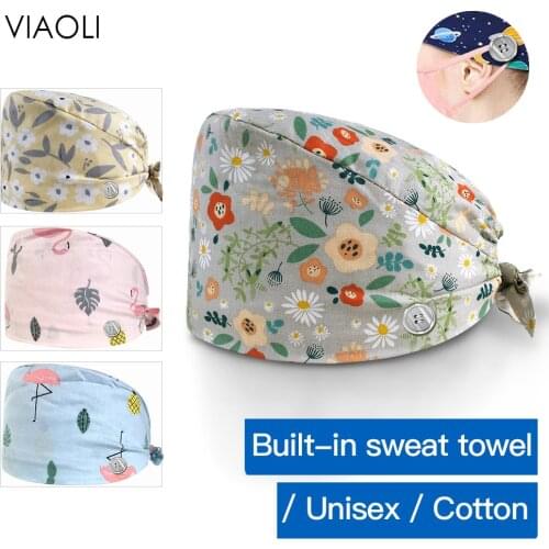 Viaoli Cotton scrubs caps gorros quirofano mujer womens weat-absorbent Elastic Section pet grooming nursing work hats