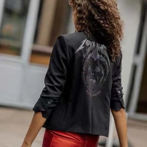 Classic Womens Blazer with Exquisite Hot Drilling Skull Pattern on The Back