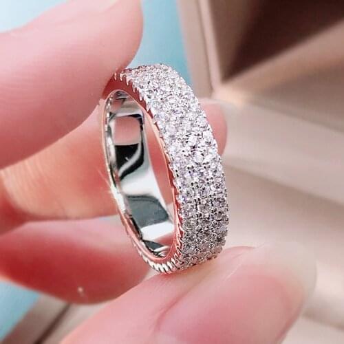 Shining Solid 925 Sterling Silver Three Rows Full of High Carbon Diamond Ring Fashion Womens Anniversary Fine Jewelry Gift