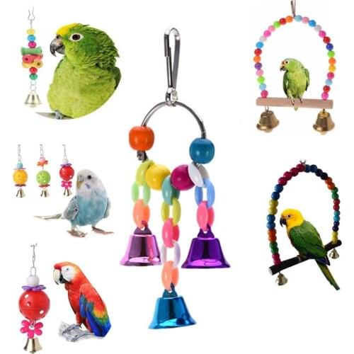 Colorful Beads Bells Parrots Toys Bird Accessories For Pet Toy Swing Stand Budgie Parakeet Cage Pet Bird Parrot Chew Swing Toys
