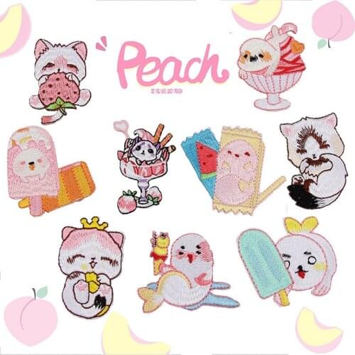Colorful Candy Flower Cat Embroidery Patches for Bag Jeans Iron On Patches for Clothes Small Fruit Animal DIY Patch Cute Badges