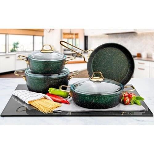 2022 model cookware set new model cookware Granite Cookware Set Green 7 Piece
