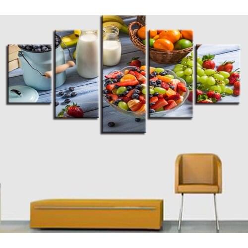 5 Pieces Fruits Milk Food Wall Art Posters For Kitchen Decor HD Canvas Painting Modern Home Decor Modular Pictures