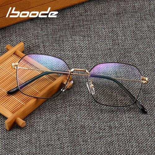 Iboode 2021 New Optical Spectacle Glsses Frames Men Women Square Metal Frame Eyeglasses Clea Lens For Myopia Glasses Men Unisex