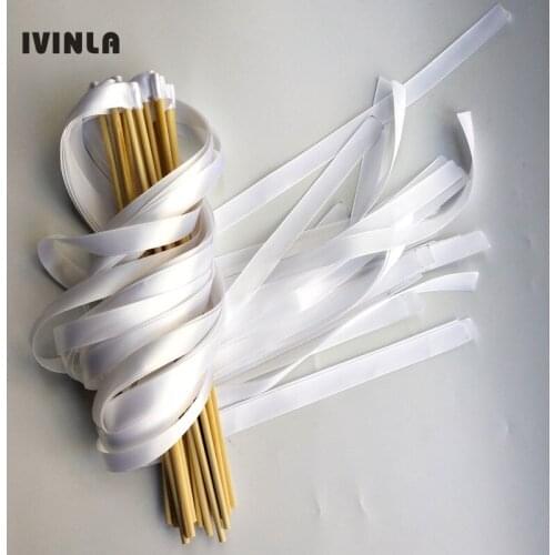 New Arrived 50pcs/lot white wedding ribbon wands without bell for wedding party