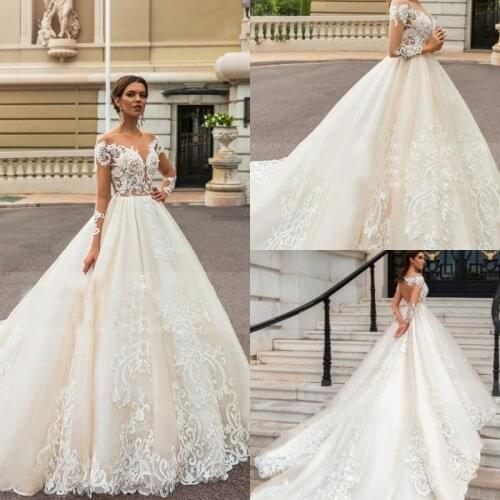 New Arrival Bridal Gowns Wedding Dresses Lace Appliques Long Sleeve Custom Size Bridal Gown