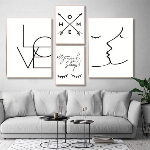 Couple Kiss Love Line Drawing Poster Eyelash Sun Double-headed Arrow Quotes Canvas Painting Abstract Art Print Nordic Home Decor