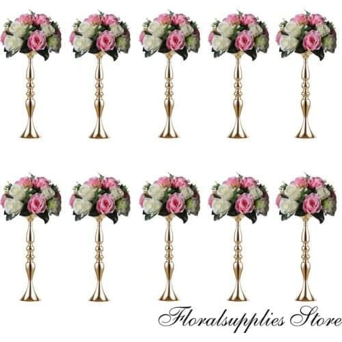 10PCS 50 cm Tall Metal Candle Holder Candle Stand Wedding Centerpiece Event Road Lead Flower Rack Gold Vase