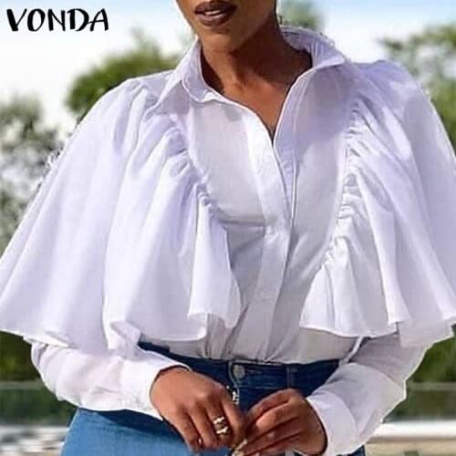 Casual Turn-down Collar Solid Blouse VONDA Women 2021 Loose Button Up Office Shirts Bohemian Blusas Oversized Streetwears
