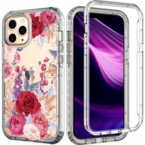 Flower Hybrid Impact Defender Shockproof Drop Protection PC Back Case+Transparent TPU Bumper For iPhone 12/iPhone 12 Pro 6.1