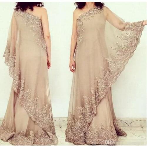 YNQNFS MH62 Elegant Lace Applique Mother of the Bride Dresses One Shoulder Chiffon Evening