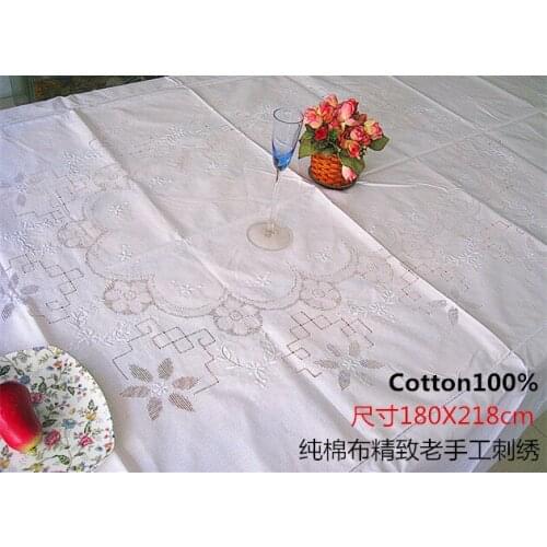 Old hand embroidered pure cotton tablecloth, hand pierced and hollowed out cover cloth, European style gift