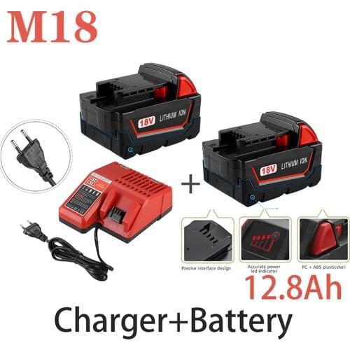 Original 18V 12800mAh Replacemet Lithium ion 12.8Ah Battery for Milwaukee Xc M18 M18B Cordless Tools Batteries+Charger