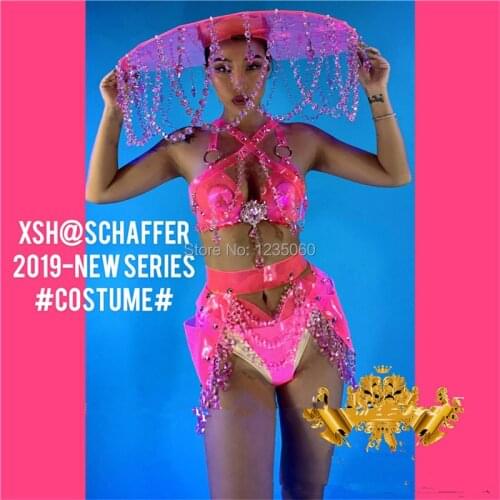 Sexy lady bikini suit party dress dance team model show costume with headdress nightclub bar ballroom stage performance bra set