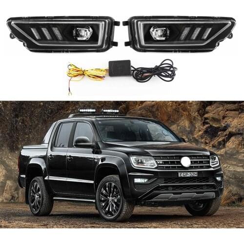 LED DRL Daytime Running Light Front Bumper Fog Lamp w Turn Signal for VW Amarok 2016-2021
