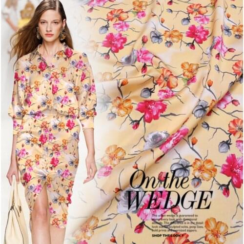 Inkjet Stretch Satin Natural Silkworm Silk Satin Fabric Spandex Drape Close-fitting Clothing Material Fabrics by Meter Cloth