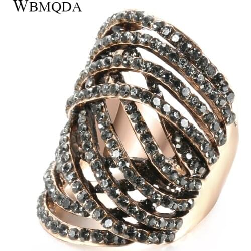 Wbmqda Luxury Punk Big Ring Geometric Cross Gray Crystal Women Ring Party Accessories Gold Color Vintage Wedding Jewelry Gift
