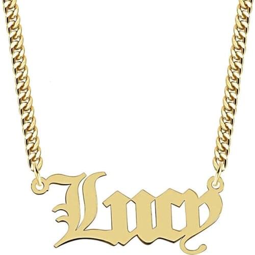Custom Name Necklace Personalized Cuban Chain for Men/Women/Kids Jewelry Nameplate Pendant Gold color Stainless Steel