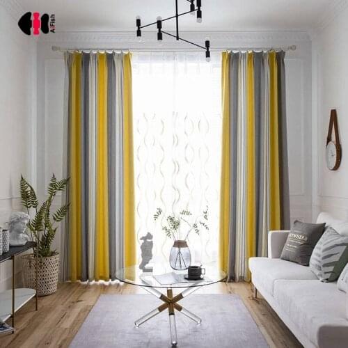 Yellow White Striped Blackout Curtain for Living Room Nordic Classic Pastoral Rural Kitchen Window Treatment Blinds zh029C