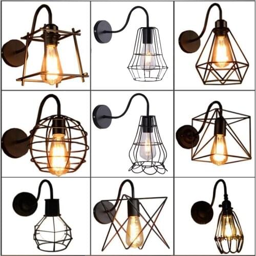 Loft Iron black lampshade wall lamp vintage cage guard sconce loft lighting fixture modern indoor balcony bedside wall lamps