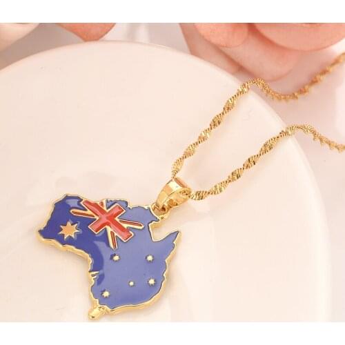 Gold color Australia Map Flag Pendant and Necklace women girls boy men party Trendy Jewelry Gifts kids daily wear souvenir