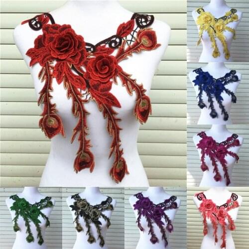1pc 16 Colors Embroidered Lace Fabric Trim DIY Neckline Collar Costume Peacock Sew On Dress Clothing Applique Sewing Accessories