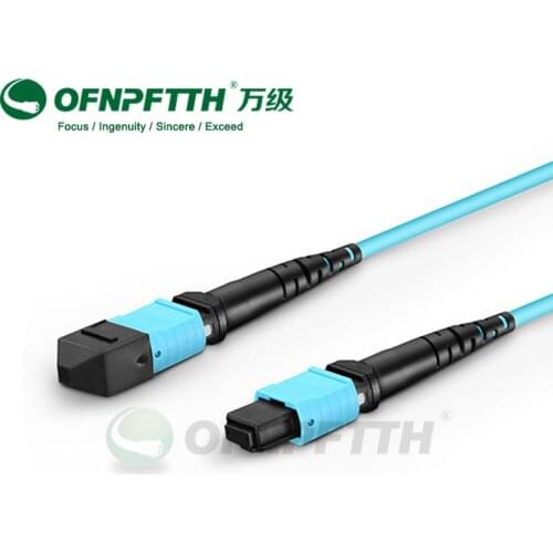 10M MPO Fiber Optical Patch Cord 12Core Multimode OM3 10/40G Aqua Color