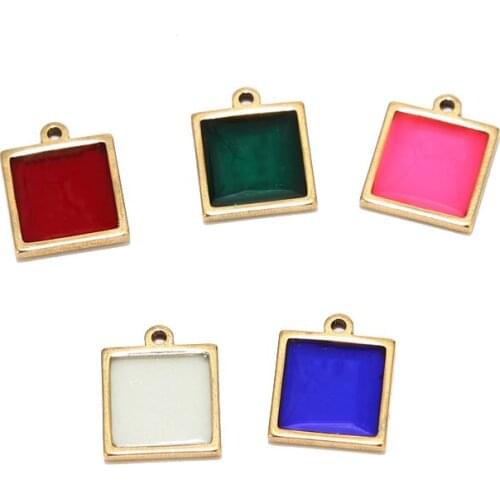 10pcs Stainless Steel 10mm Width Crystal Charm Beads Pendants Square Connectors Ornaments For DIY Jewelry Making Findings