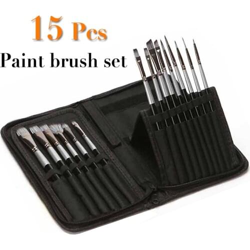 15pcs/set Nylon Hair Wooden Handle Watercolor Paint Brush Pen Scrubbing Scraper Acrylic Painting Art Paint Brushes Supplies