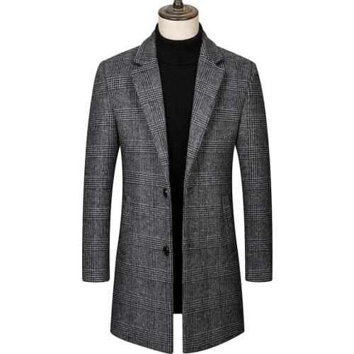 2021 woolen coat plaid mens mid-length mens windbreaker woolen woolen coat business casual jacket