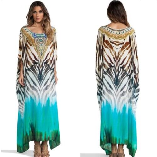2021 Bikini Cover-ups Women Plus Size Beach Wear Morrocan Kaftan Bohemian Printed Long Summer Dress Boho Swimwear Cover Up Q1074