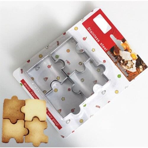 4pcs/set Stainless Steel Biscuit Cutter Puzzle Piece Mold Cutter Cookie Cake Frame Mould Pastry Baking Tools Accessories